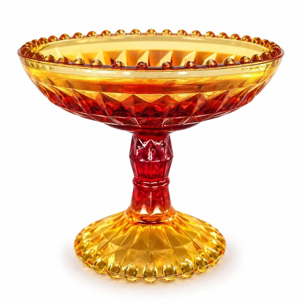 Jeannette Glass Windsor Amberina Compote Candy Dish Diamond MCM Vintage